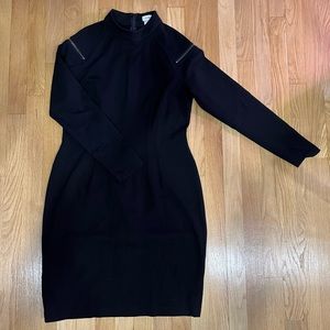 CACHE Zip Cold Shoulder High Neck Stretch Knit Sheath Dress in Black